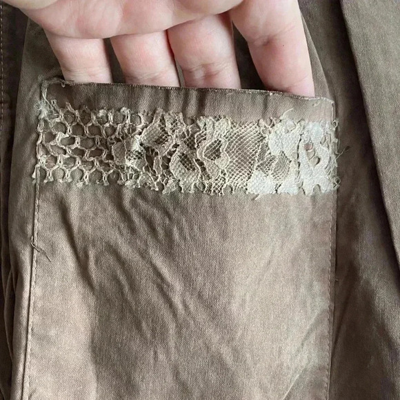 🆕Pretty Angel Coffee Lace-Accent Wide-Leg Linen Blend Pants S🆕 - Picture 9 of 12